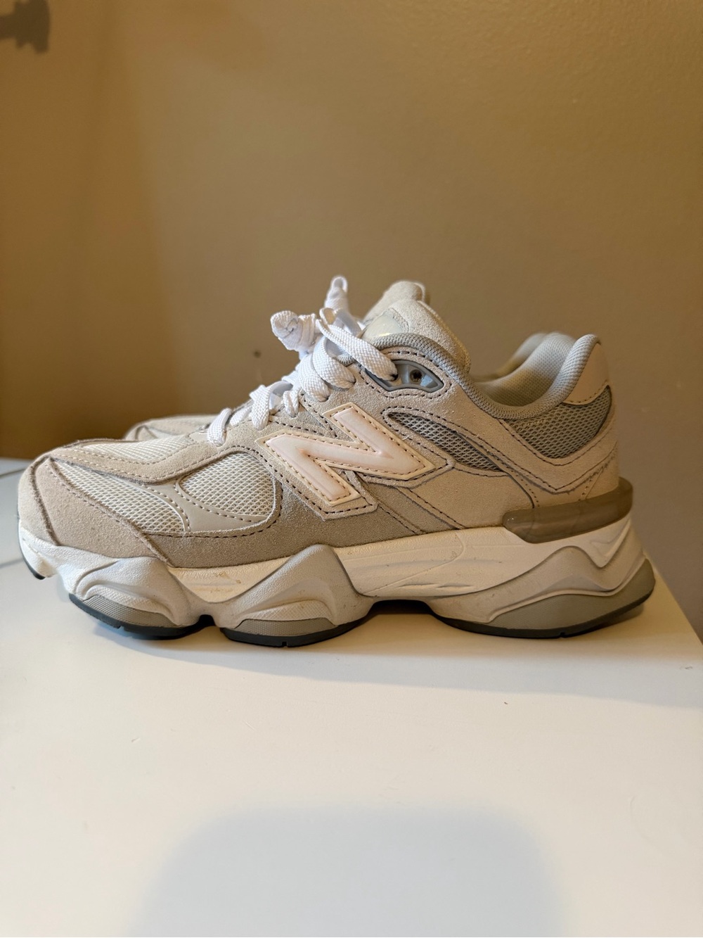 New Balance Kids White and Light Gray Athletic Sneakers